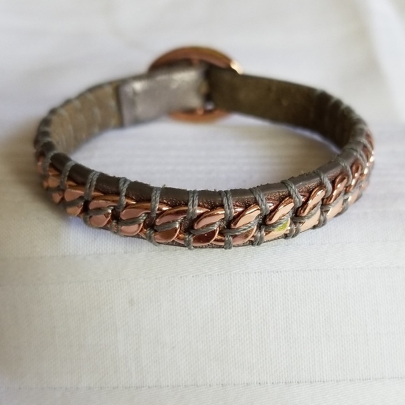 Fossil Jewelry - Fossil Rose Gold Chain Link Leather Bracelet